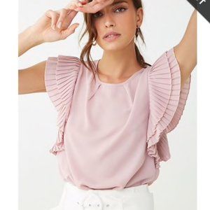 Pleated Ruffle Sleeve Blouse in White